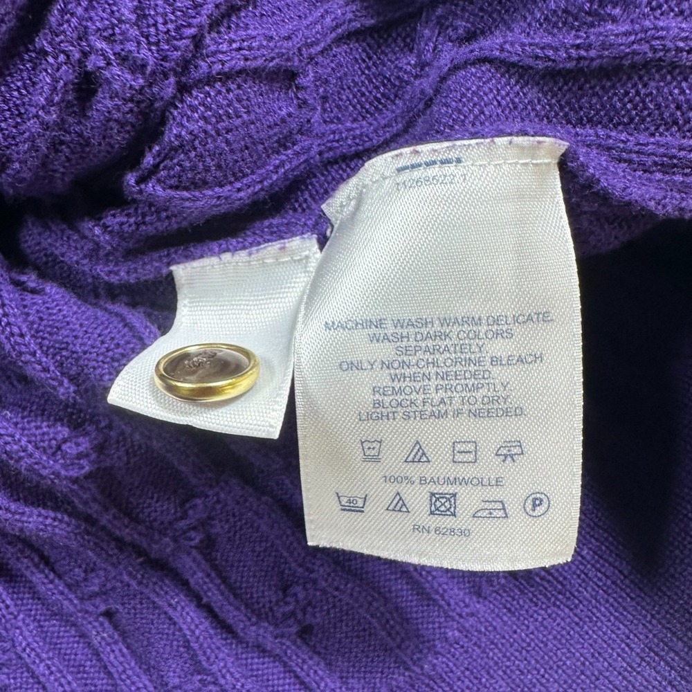 Lands End Cardigan Women L Purple Cable Knit V-Neck Button Front Sweater Classic - Picture 6 of 6